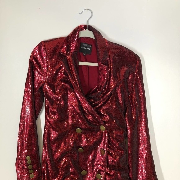 Retrofete Selena Dress Sequin Jacket Double Breasted Long Sleeve Red Size S - Picture 8 of 11
